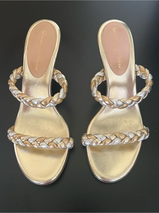 Gianvito Rossi Shoes - Gianvito Rossi Marley Metallic Gold Braided Double-Strap Slide Sandals